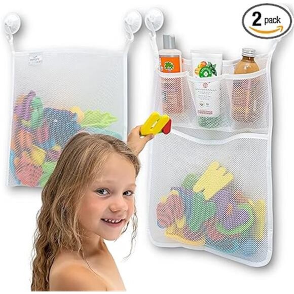 2 x Mesh Bath Toy Organizer + 8 Ultra Strong Hooks – The Perfect Bathtub Toy - Picture 7 of 7